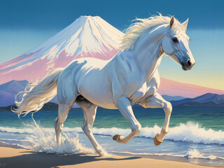 A thoroughbred sprinting at full speed.