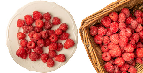 Sweet raspberries  isolated on white background, macro.