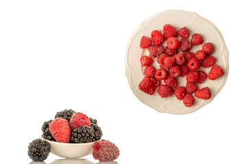 Sweet raspberries  isolated on white background, macro.