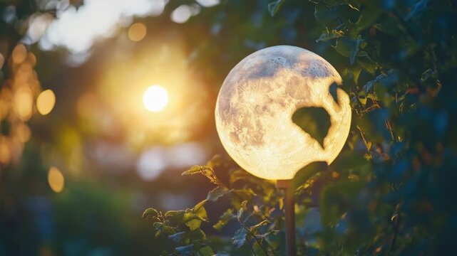 Video A close-up shot of a single light shining on a tree trunk, ideal for use in designs where a warm glow is needed