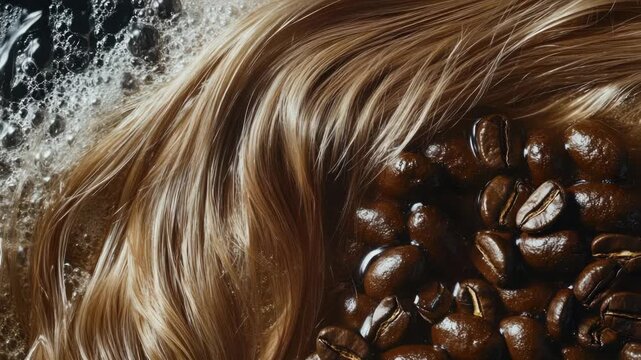 Video Close-up shot of a woman's hair adorned with coffee beans
