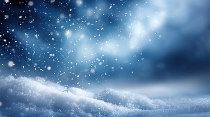 Soft and Ethereal Snowfall in Winter Landscape Featuring Delicate Snowflakes and Dreamy Background with Hazy Blue and White Hues