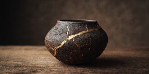 Unique pottery piece showcasing kintsugi art techniques