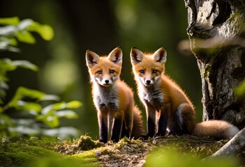 A view of 2 Fox Cubs in the forest