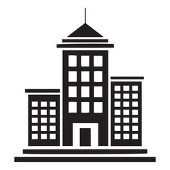 City Building Icon, Black Silhouette Skyscraper Vector for Real Estate and Architecture Design
