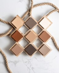 Color palette with neutral tones on a marble surface