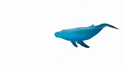 Creative double exposure concept featuring a mountain lake inside a water drop and deep ocean inside a whale silhouette. Nature conservation, wildlife protection, and clean water symbol.