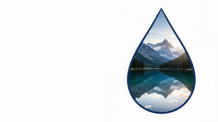 Creative double exposure concept featuring a mountain lake inside a water drop and deep ocean inside a whale silhouette. Nature conservation, wildlife protection, and clean water symbol.