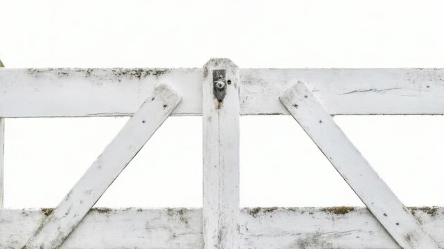 Video A close-up view of a weathered white wooden gate with intricate details and textures