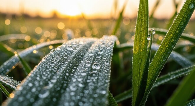 Morning dew sparkling in early sunrise light
