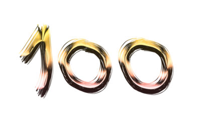 Golden brush stroke number 100 isolated on transparent background hand drawn digit one hundred with gold paint texture anniversary concept for banner