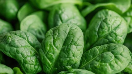 Video Close-up shot of fresh spinach leaves, ideal for food, health, and wellness related content