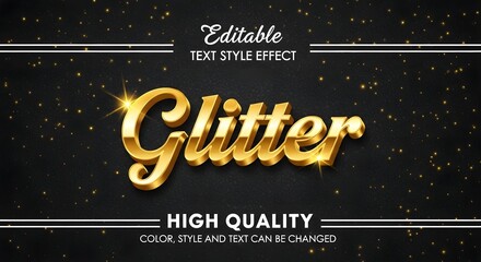 Luxurious golden glitter 3d text effect, editable and highquality, set against a dark, starry background, perfect for elegant design and festive typography