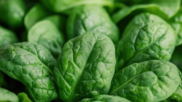 Video Close-up shot of fresh spinach leaves, ideal for food, health, and wellness related content