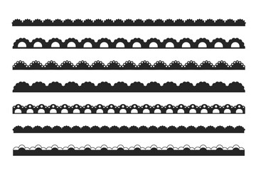 Scalloped edge lace border, textile frill stripe. scalloped border, frame, pattern isolated. Zigzag edge border, cutout decoration line frame collection