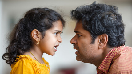 Indian child mother family problem father woman conflict girl arguing adult daughter fighting anger sad man parent childhood home fight sadness angry divorce