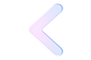 Pastel arrow pointing left isolated on transparent background, suggesting direction, navigation, or a return, rendered with a soft, translucent glass effect