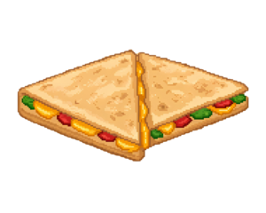 Pixel Art Sandwich with Cheese Tomatoes and Greens on White Background toast isolated on a transparent background
