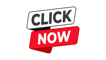 Click now call to action button graphic for website marketing, online advertising, digital promotion and internet content isolated on transparent background
