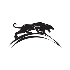 A sleek black panther silhouette logo with curved lines, symbolizing strength, speed, and elegance. Perfect for branding, sports teams, apparel, and modern graphic design.