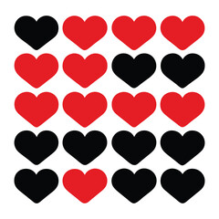 Arrangement of Red and Black Hearts in Rows and Columns red hearts grid
