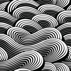 Black and white abstract wavy lines pattern with optical illusion effect background