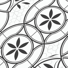 Black and white geometric pattern with floral and organic elements vector illustration