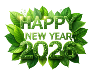  Eco Green Leaf “Happy New Year 2026” Organic Logo Design