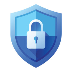 Blue shield icon with a white padlock symbol on a white background security protection