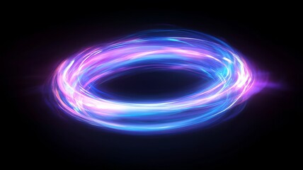 Naklejka premium Dynamic neon swirl in blue and purple with magic circles