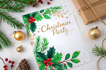 Festive christmas party invitation with holiday decorations