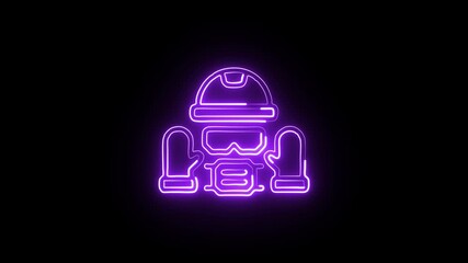 Glowing Neon Personal Protective Equipment Icon Isolated on Black Background, HD Motion Graphic Animation