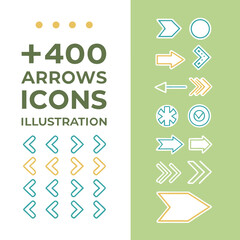 Collection of arrow icons and symbols on a split background illustration