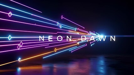 Dynamic neon lights racing toward a glowing horizon for a modern, energetic background or futuristic tech display element - Powered by Adobe
