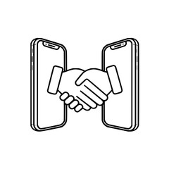 Handshake agreement concept between two mobile phone screens