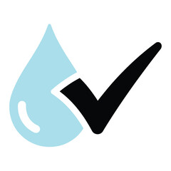 Water quality check mark symbol of purified and clean liquid vector icon