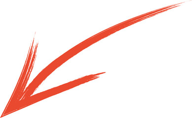A red arrow marker is isolated on a transparent background. Hand-drawn red arrow icon.