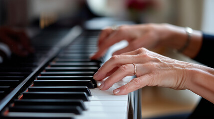 Close-up of someone stretching their fingers before playing piano, symbolizing learning, focus, and incremental improvement, 