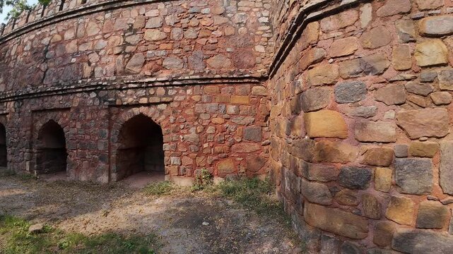 The High, Fortified Exterior Enclosure Wall of the Tomb of Sikandar Lodhi in Lodhi Gardens, Delhi, India 