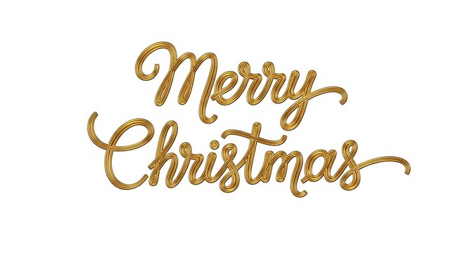 Golden glitter merry christmas text in elegant script typography, ideal for holiday greetings, festive designs, and seasonal celebrations, isolated on white background