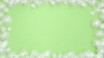 Elegant pastel green background with delicate white dandelion puff floral elements framing the edges for a serene and calming design aesthetic