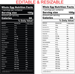 Whole Egg label isolated on white background with daily values, nutrition calculator, nutritional panel, Supplement Facts