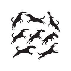 Frisbee Dog Jump Silhouette Vector Set