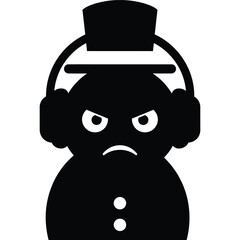 Angry Snowman with Headphones and Top Hat Icon winter holiday black white vector illustration simple design
