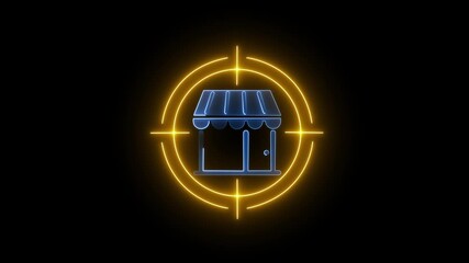 Glowing neon line of target market icon on black background. Target market advertising HR finding candidate for job vacancy finding customer or client people focus group research concept. 4k video