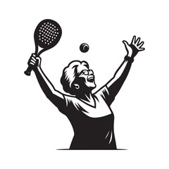 pickleball grandma winning match celebration vector silhouette clip art logo design illustration