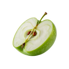 Half green apple with stem isolated on transparent background