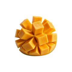 Freshly cut mango cubes isolated on transparent background