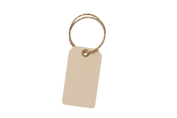 Blank beige rectangular tag with string on background