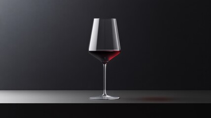 Elegant glassware with red wine on minimalist black background for modern dining theme